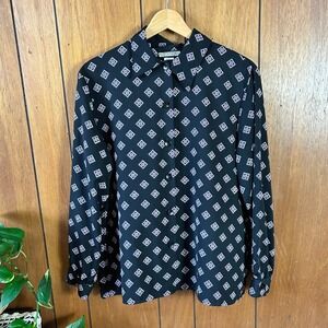 Vintage Notations Vintage Geometric Diamond Print Button Down Blouse Retro